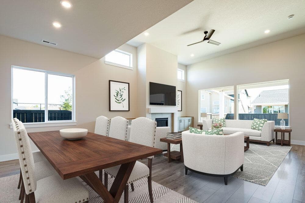 Like-kind photo - same floorplan, different home. Dining area to greatroom view.