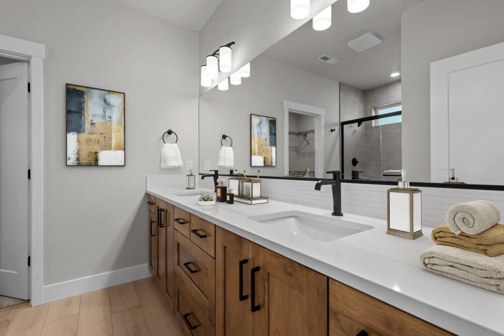 Sample primary bath. Upgrades present. Spec and standards vary.