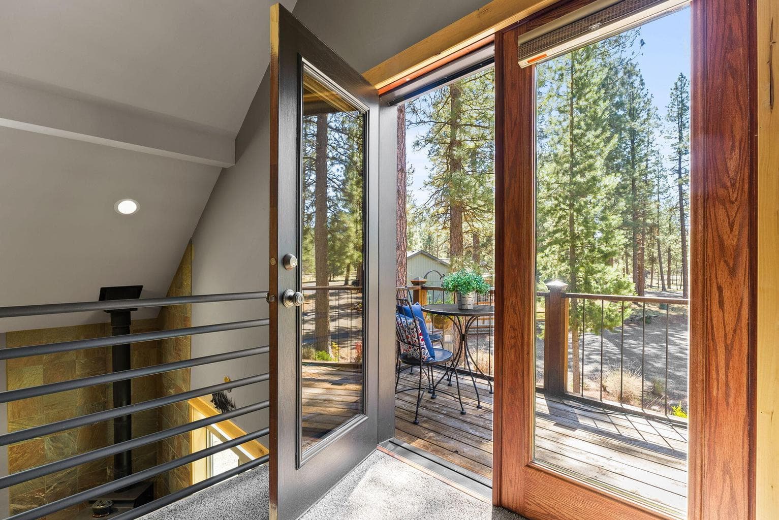 Upper balcony with garden-facing views
