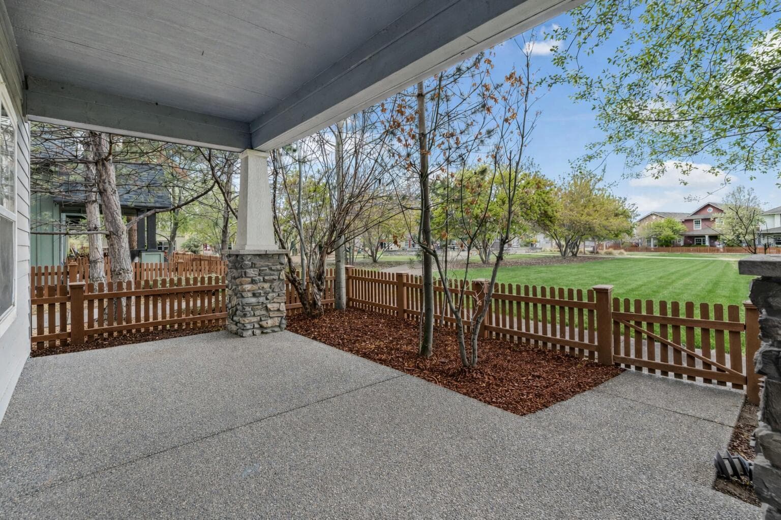 Side patio area with stepping stones.