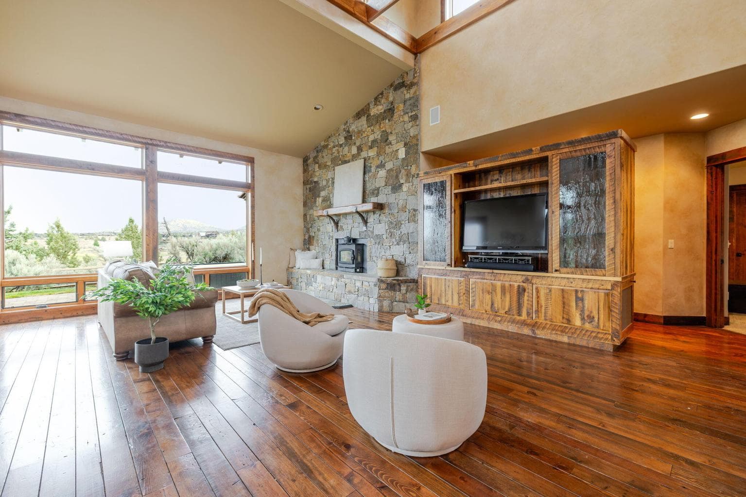 Reclaimed barn wood floors and cabinetry.