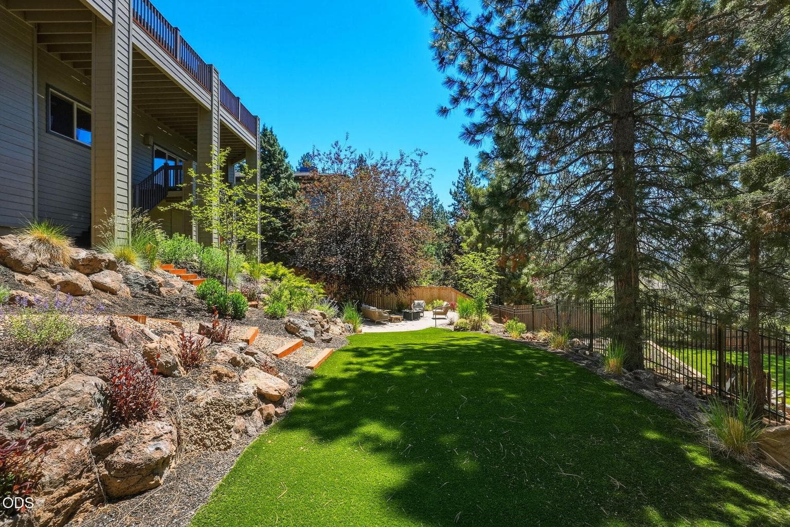 The level turf area is a standout feature in the West Hills, offering flat, usable space that is often hard to come by in this terrain.